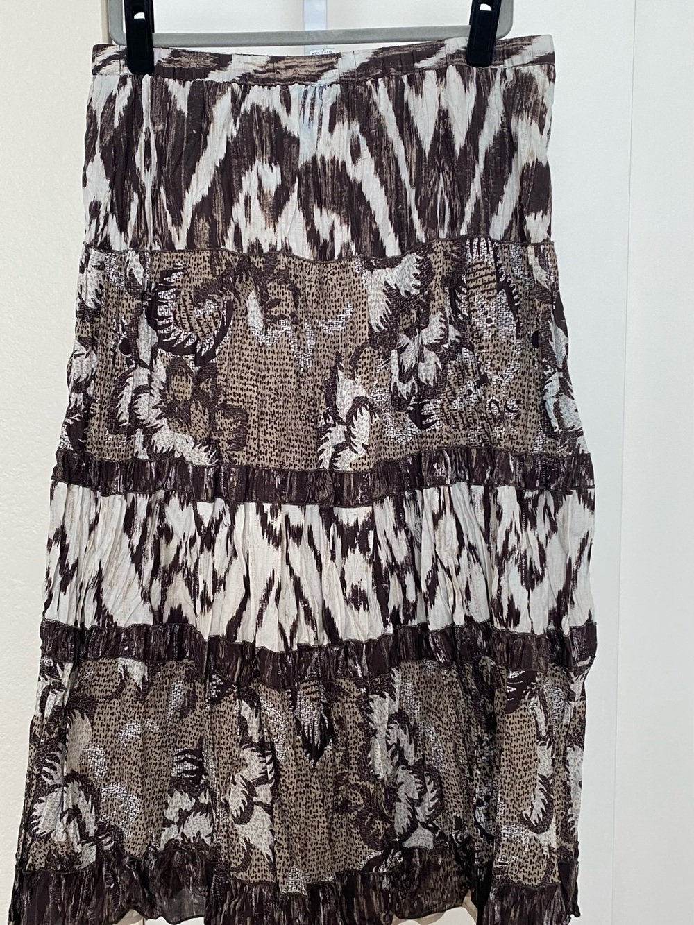 Chico's Brown and Cream Tiered Maxi Skirt Women’s Large